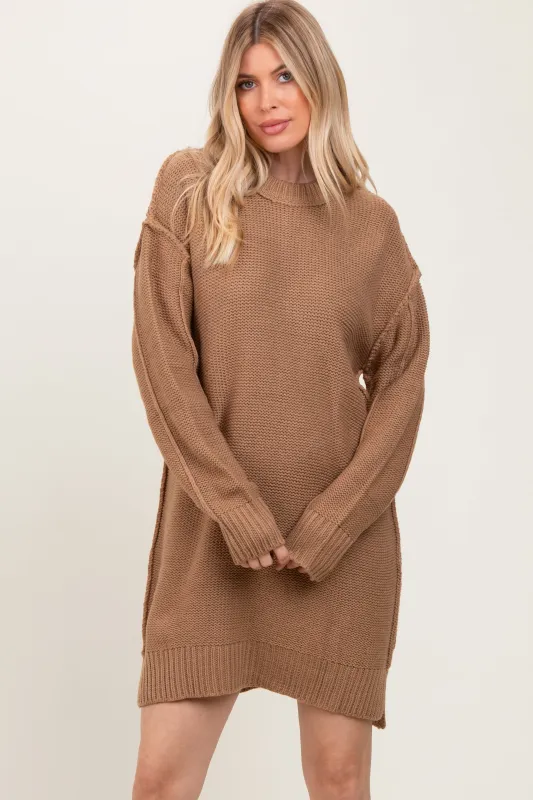 Mocha Exposed Seam Oversized Sweater Dress sold by Pinkblush