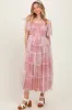 Pink Smocked Top Mesh Ruffled Maternity Midi Dress sold by Pinkblush
