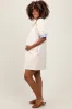 Cream Mock Neck Contrast Striped Trim Maternity Mini Dress sold by Pinkblush