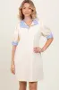 Cream Mock Neck Contrast Striped Trim Maternity Mini Dress sold by Pinkblush