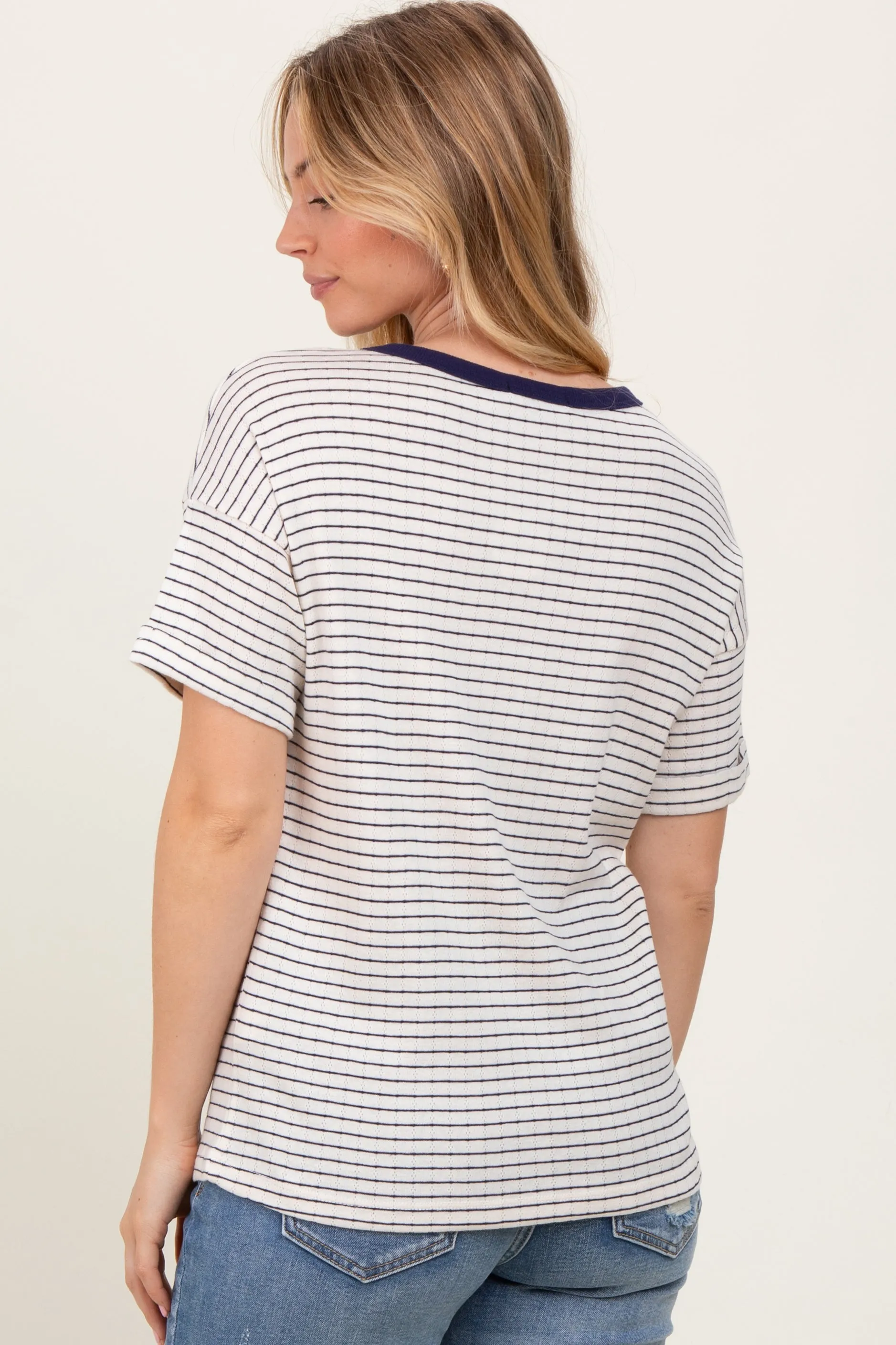 Navy Pointelle Knit Striped Top sold by Pinkblush product image thumbnail 4