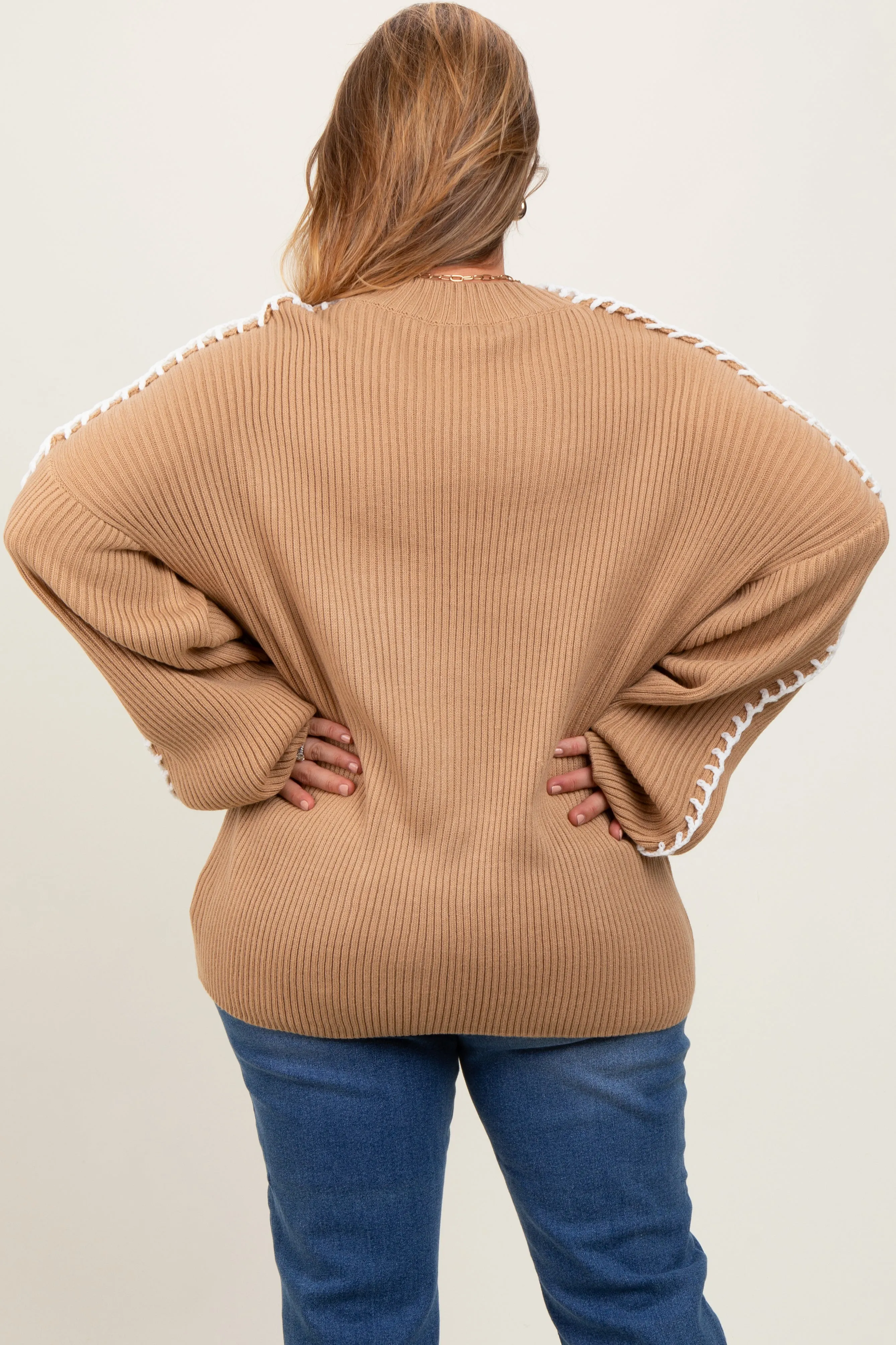 Taupe Contrast Stitch Maternity Plus Sweater sold by Pinkblush product image thumbnail 4