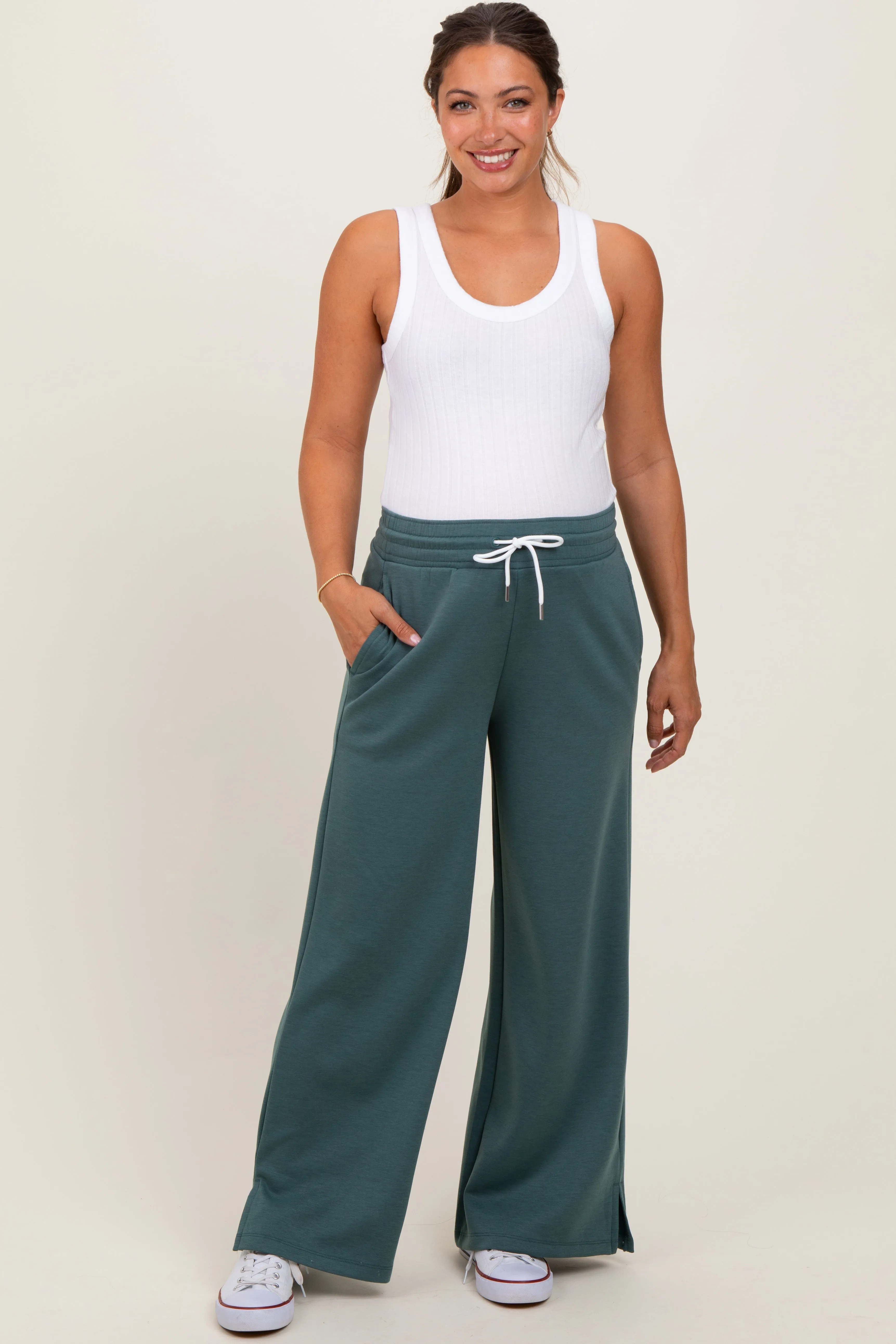 Teal Drawstring Maternity Lounge Pants sold by Pinkblush