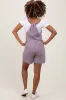 Purple Solid Ribbed V-Neck Sleeveless Front Pocket Maternity Romper sold by Pinkblush