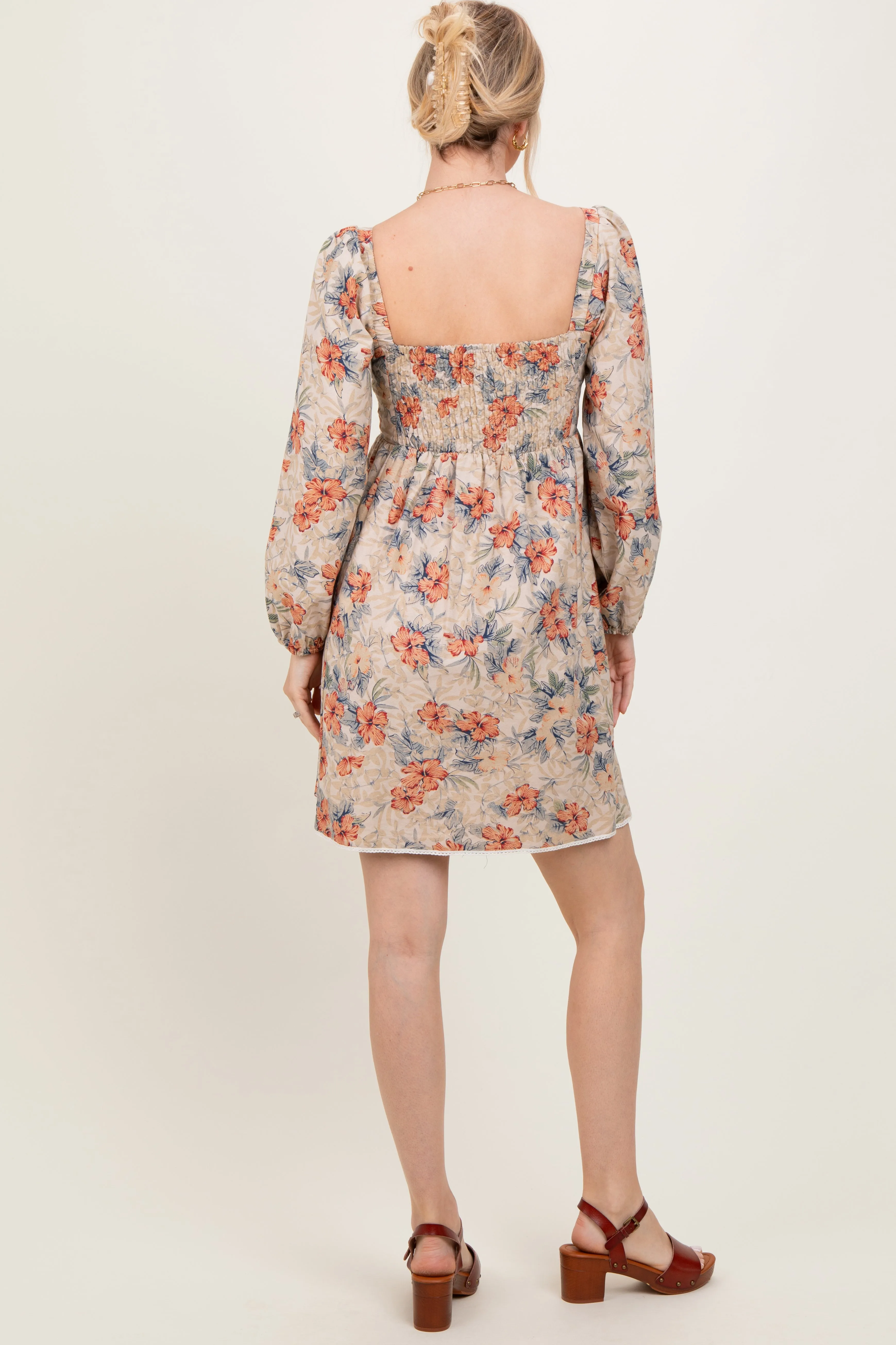 Cream Tropical Floral Pleated Bodice Dress sold by Pinkblush product image thumbnail 4