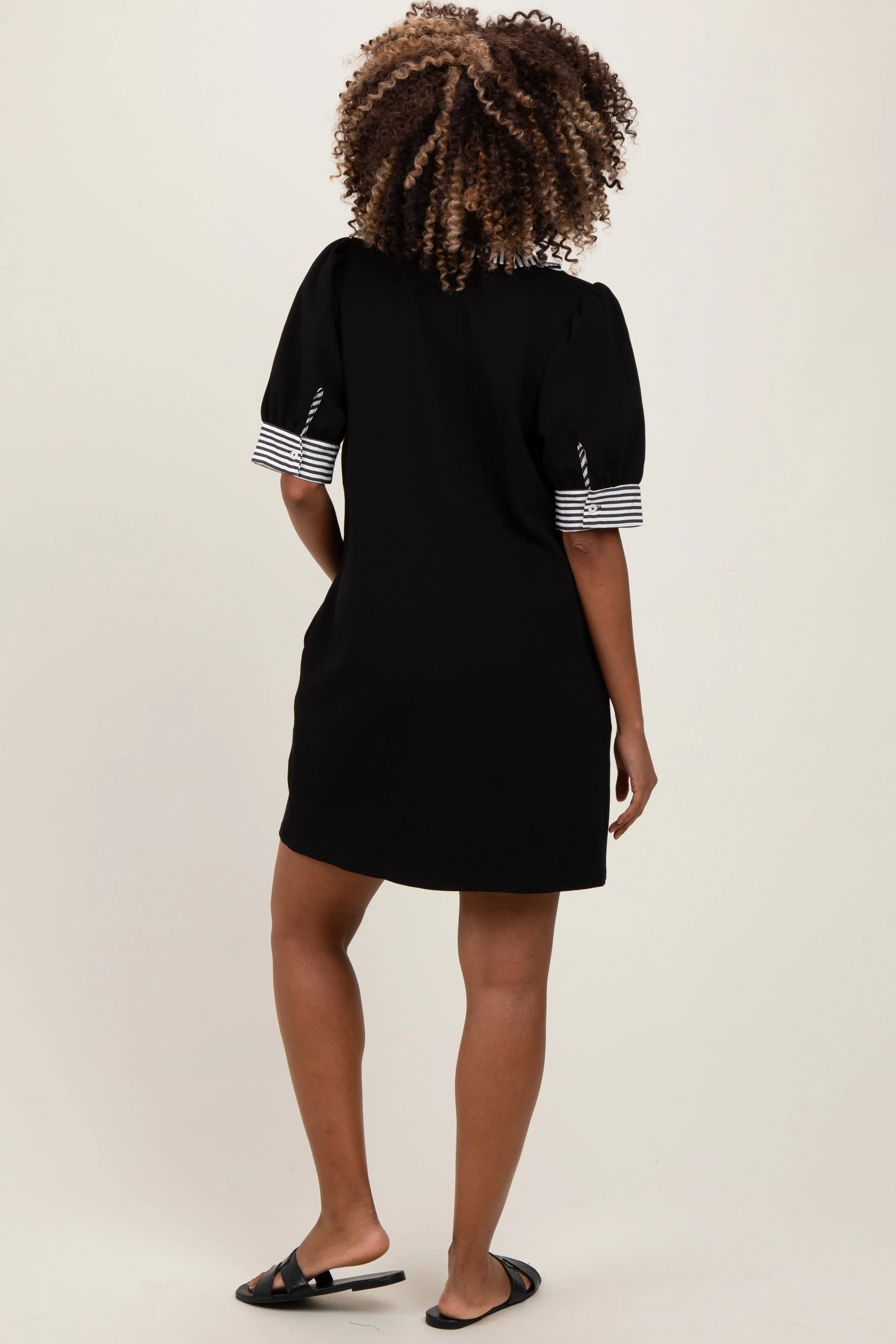 Black Mock Neck Contrast Striped Trim Maternity Mini Dress sold by Pinkblush product image thumbnail 4