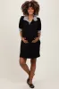 Black Mock Neck Contrast Striped Trim Maternity Mini Dress sold by Pinkblush