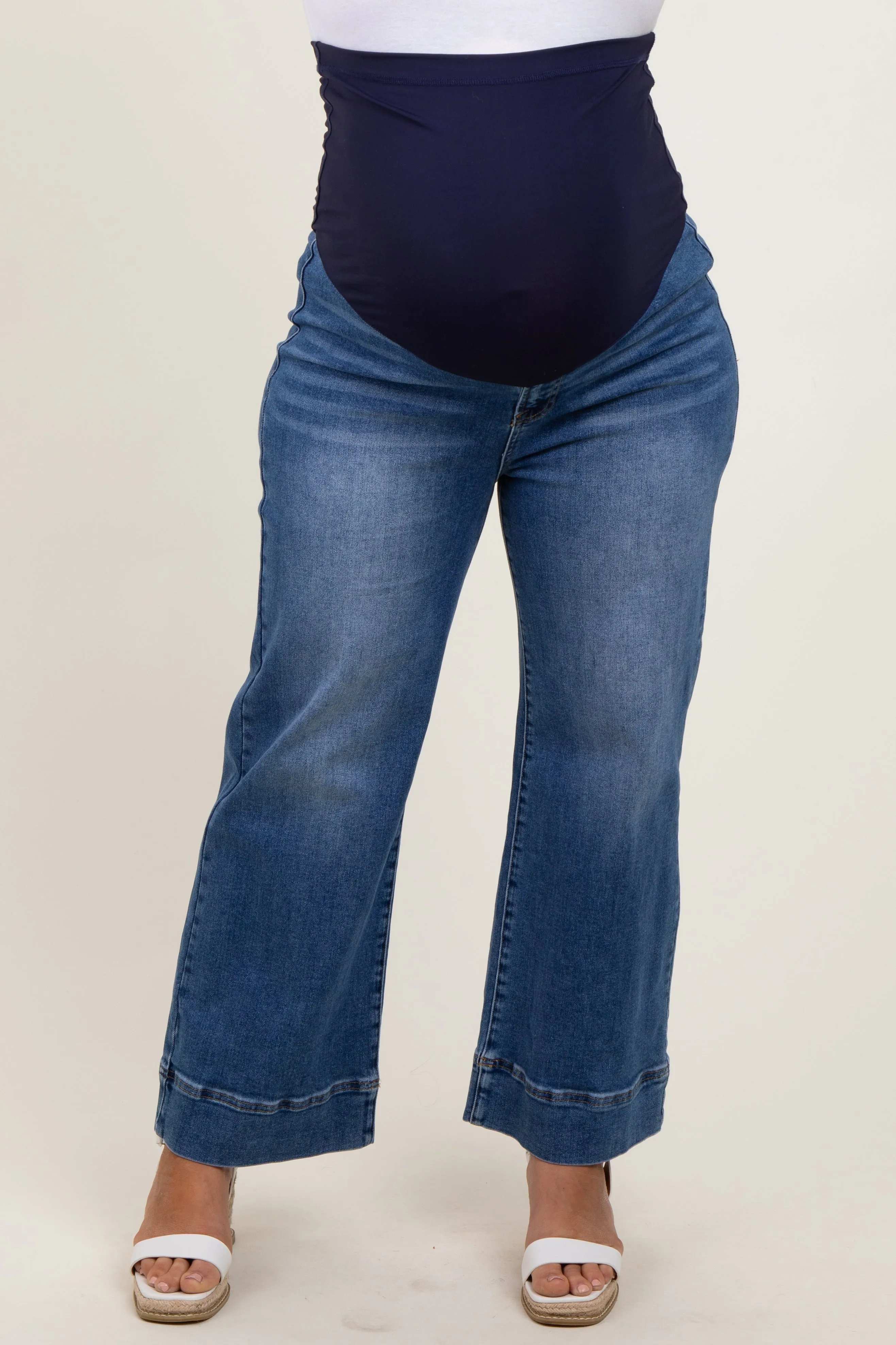 Blue Cuffed Wide Leg Maternity Plus Jeans sold by Pinkblush product image thumbnail 3
