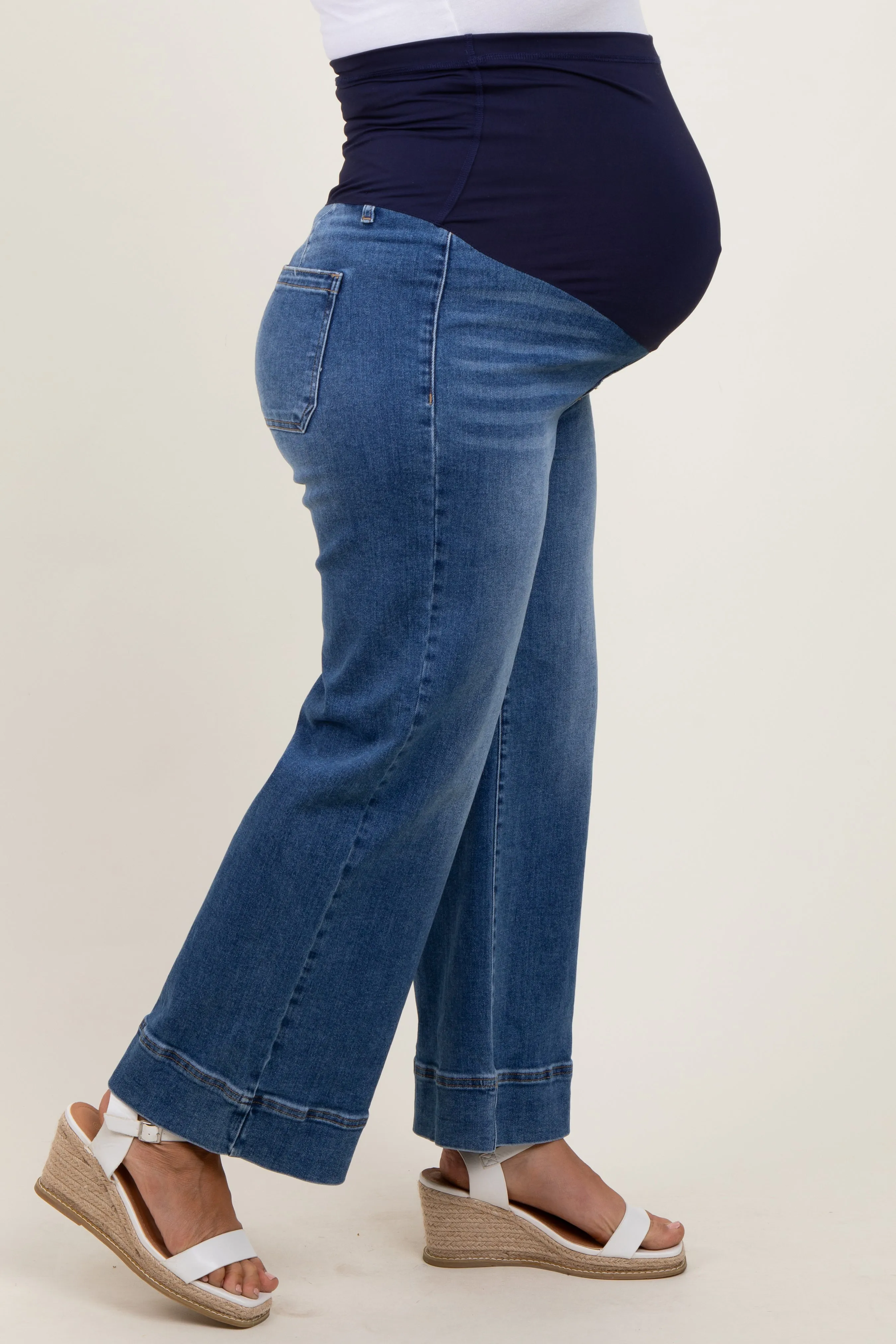 Blue Cuffed Wide Leg Maternity Plus Jeans sold by Pinkblush product image thumbnail 4