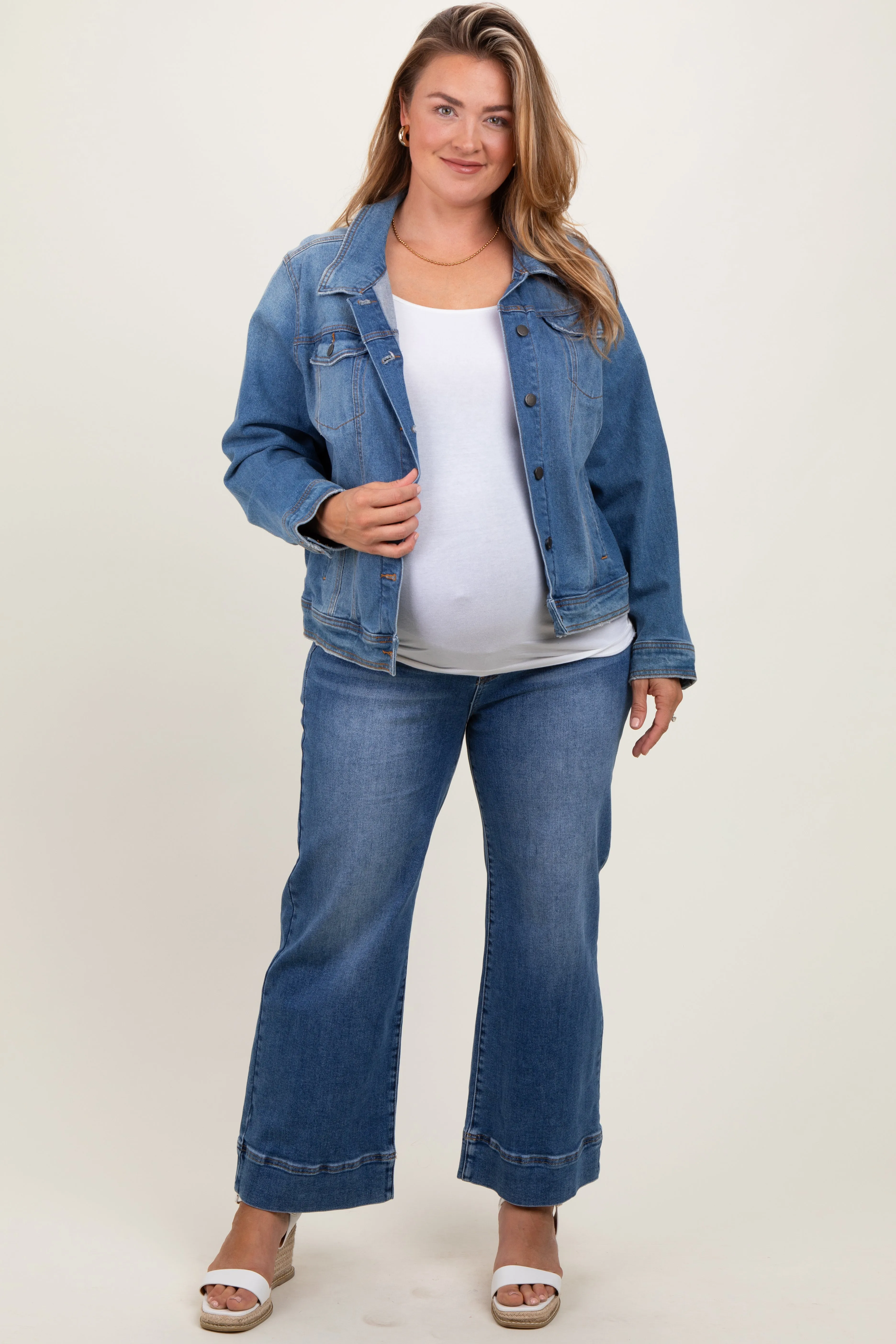 Blue Cuffed Wide Leg Maternity Plus Jeans sold by Pinkblush