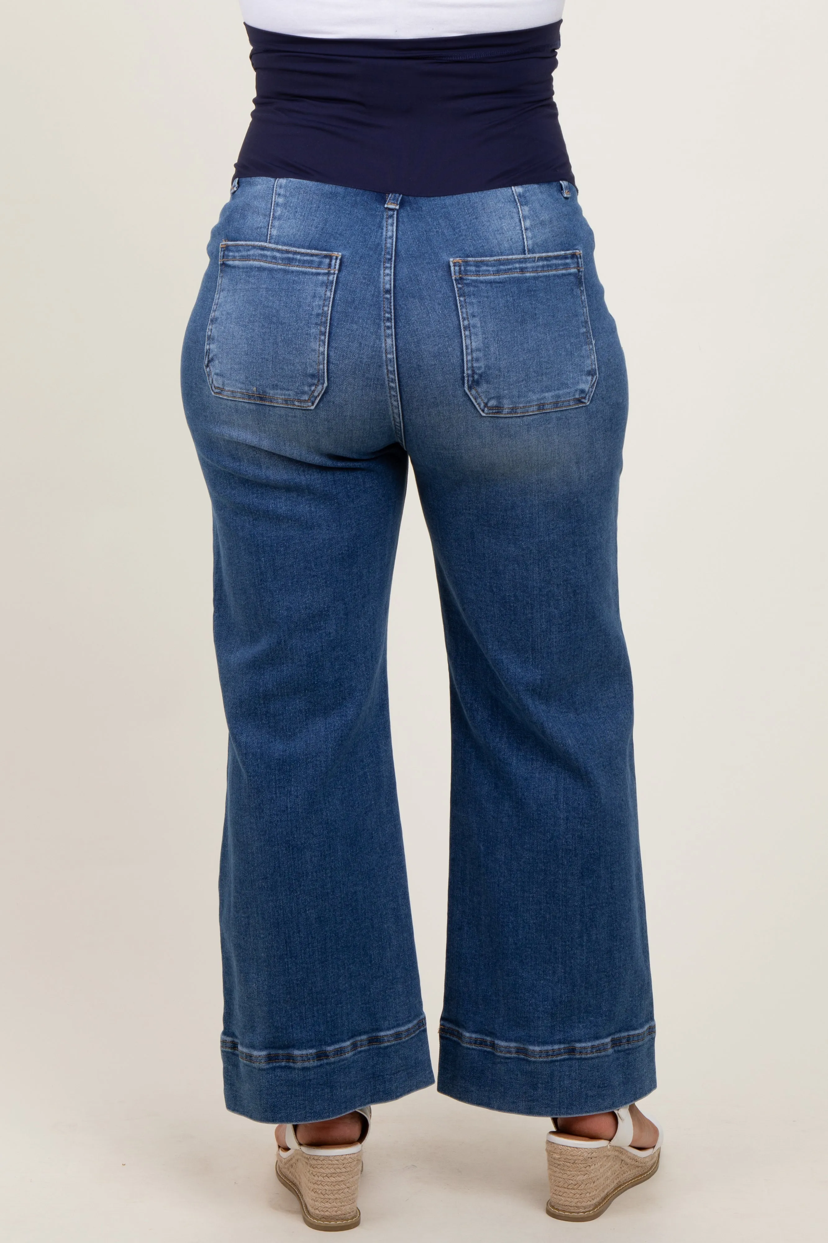 Blue Cuffed Wide Leg Maternity Plus Jeans sold by Pinkblush product image thumbnail 5