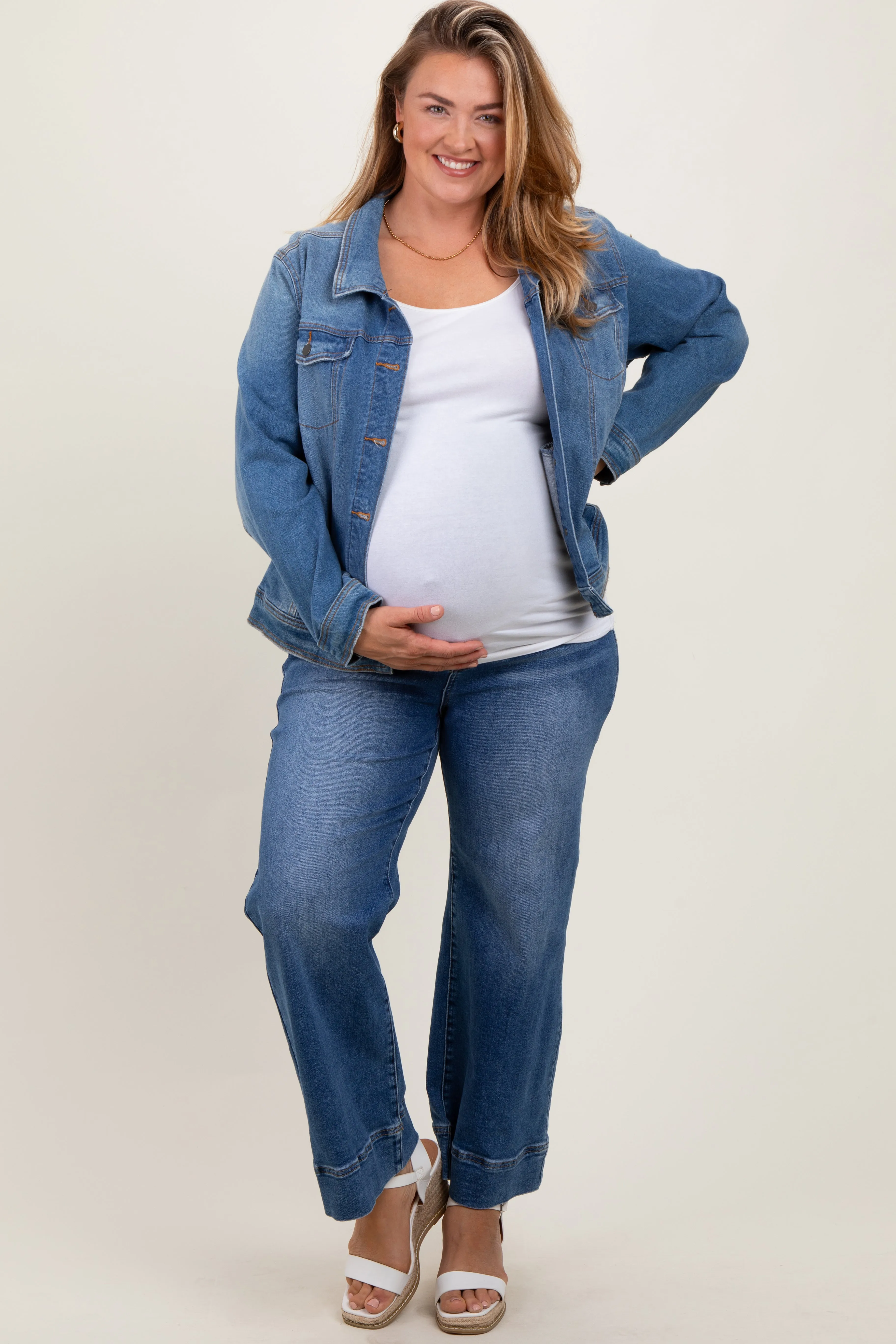 Blue Cuffed Wide Leg Maternity Plus Jeans sold by Pinkblush product image thumbnail 2