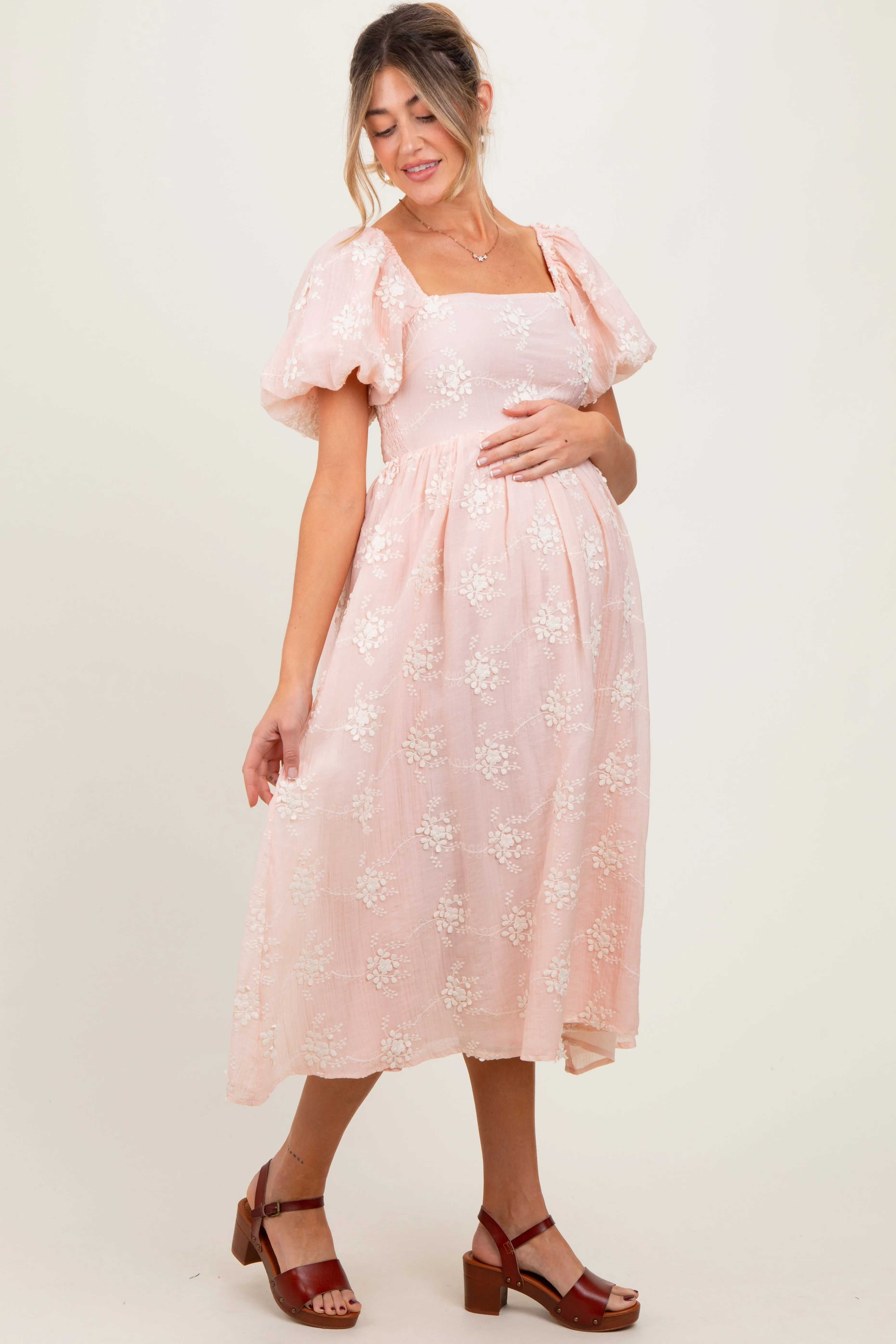Pink Textured Maternity Midi Dress sold by Pinkblush product image thumbnail 2