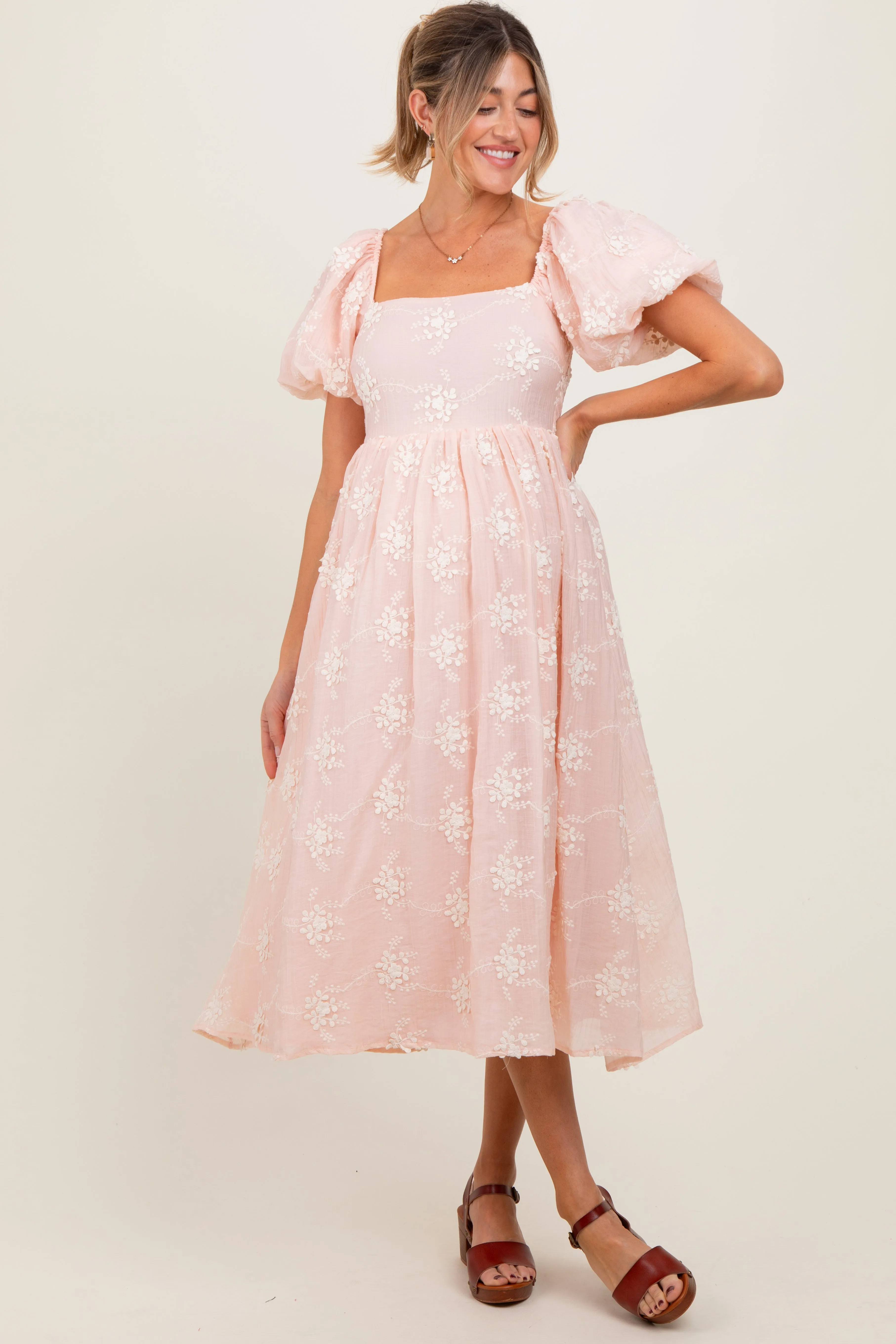 Pink Textured Maternity Midi Dress sold by Pinkblush