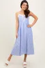 Blue Gingham Smocked Trim Maternity Midi Dress sold by Pinkblush