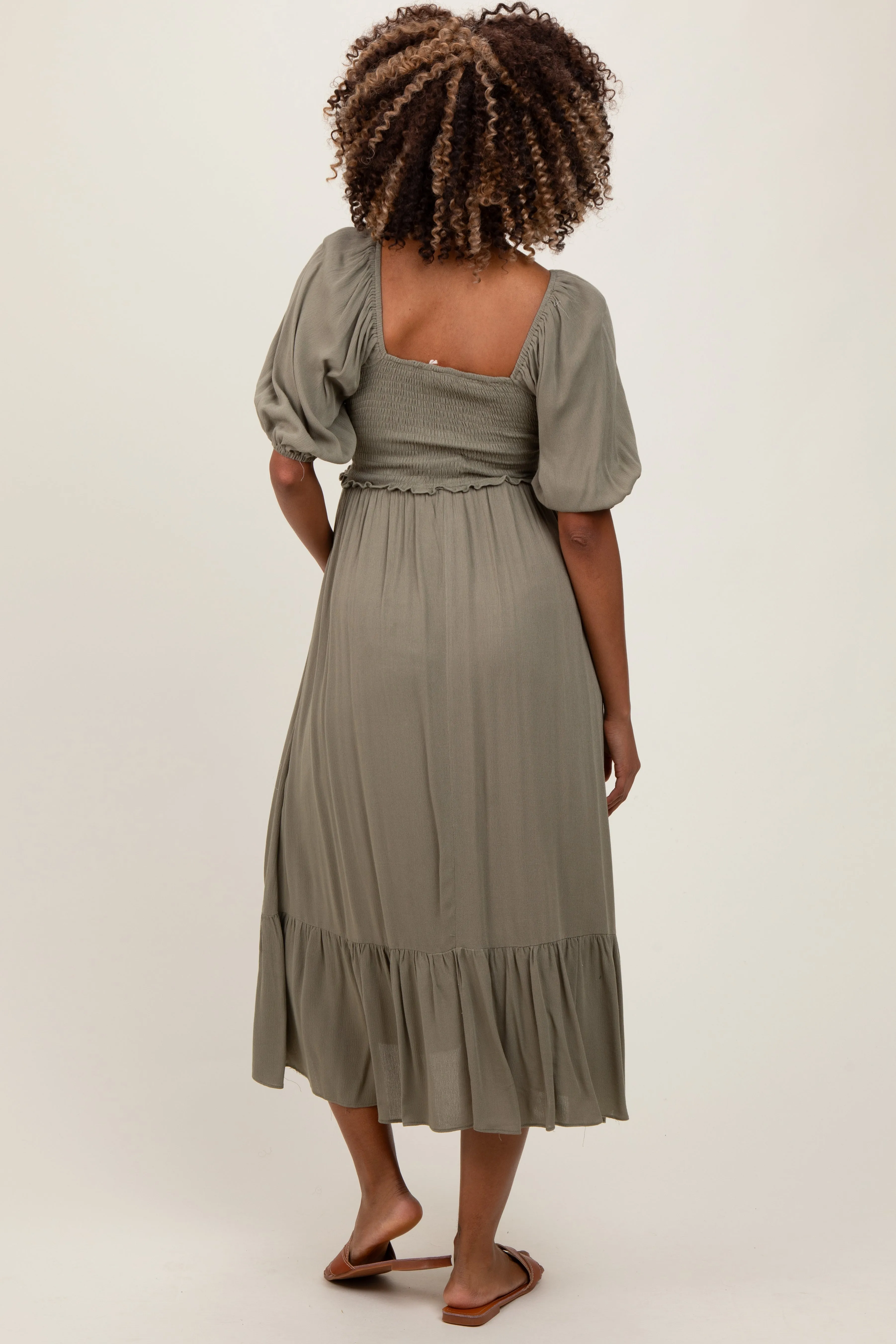 Olive Smocked Cinched Front Maternity Maxi Dress sold by Pinkblush product image thumbnail 3