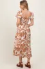 Mocha Floral Smocked Triple Front Tie Midi Dress sold by Pinkblush