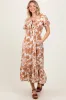 Mocha Floral Smocked Triple Front Tie Midi Dress sold by Pinkblush
