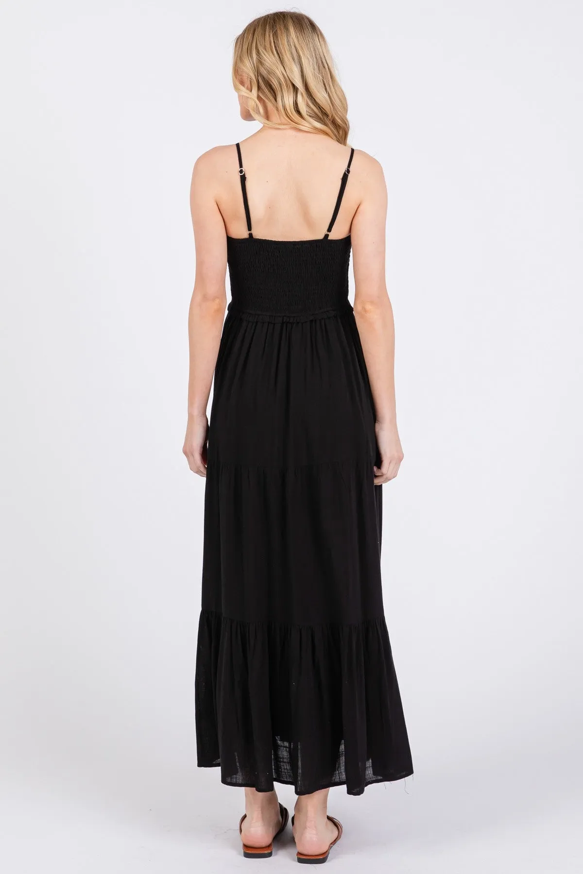 Black Smocked Bead Detail Strap Midi Dress sold by Pinkblush product image thumbnail 3