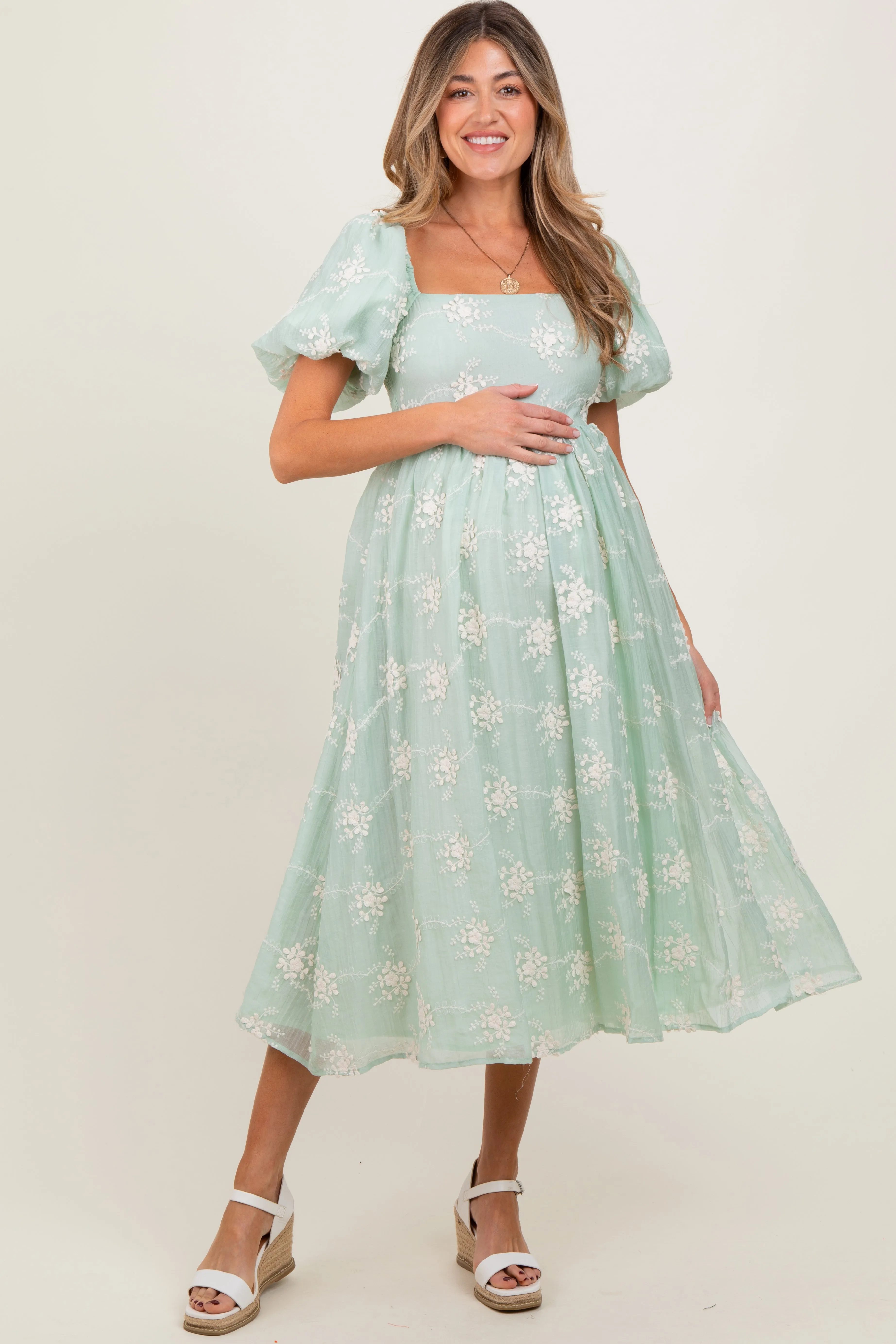 Mint Textured Maternity Midi Dress sold by Pinkblush