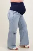 Light Blue Acid Wash Open Knee Wide Leg Maternity Plus Jeans sold by Pinkblush
