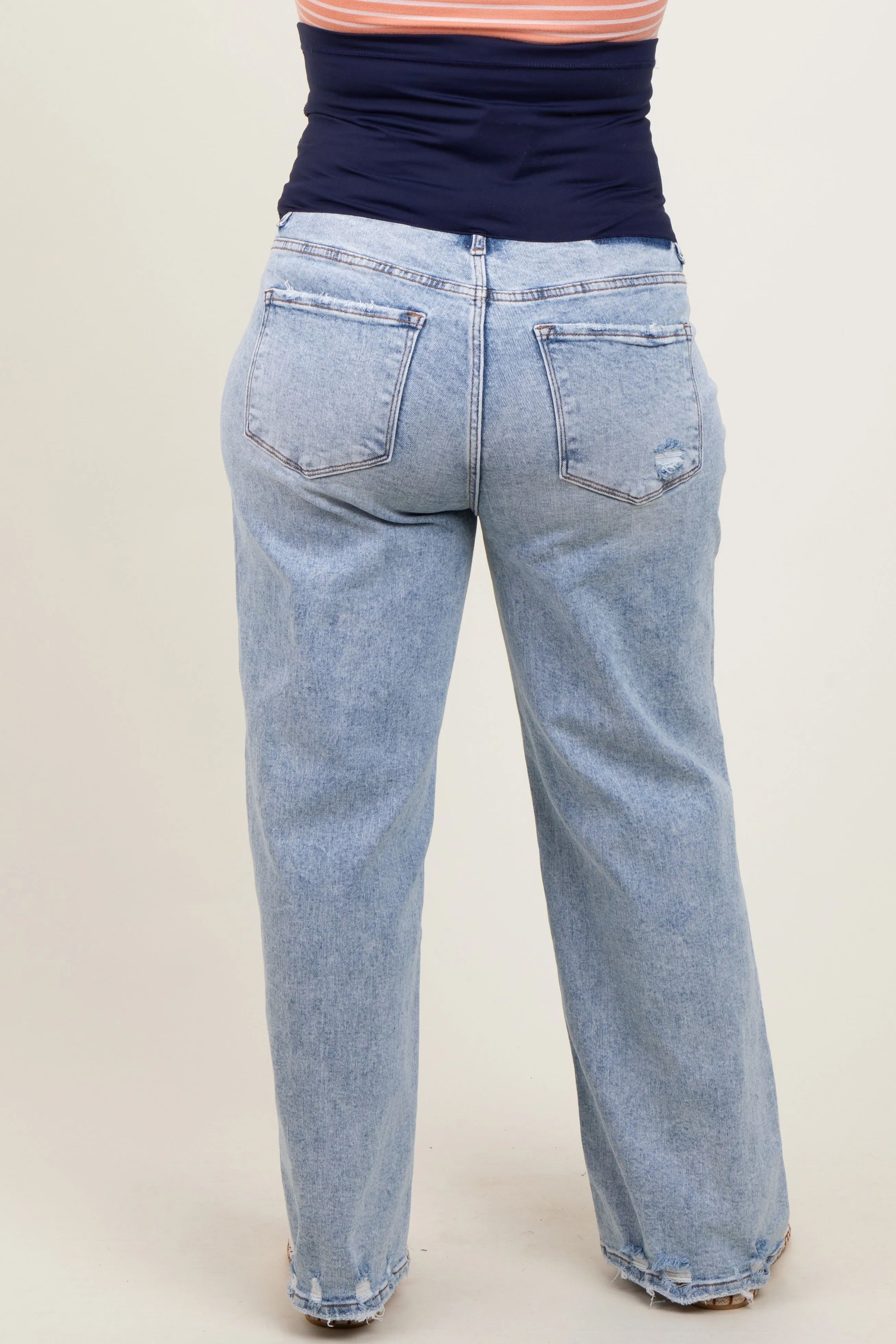 Light Blue Acid Wash Open Knee Wide Leg Maternity Plus Jeans sold by Pinkblush product image thumbnail 4