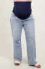Light Blue Acid Wash Open Knee Wide Leg Maternity Plus Jeans sold by Pinkblush