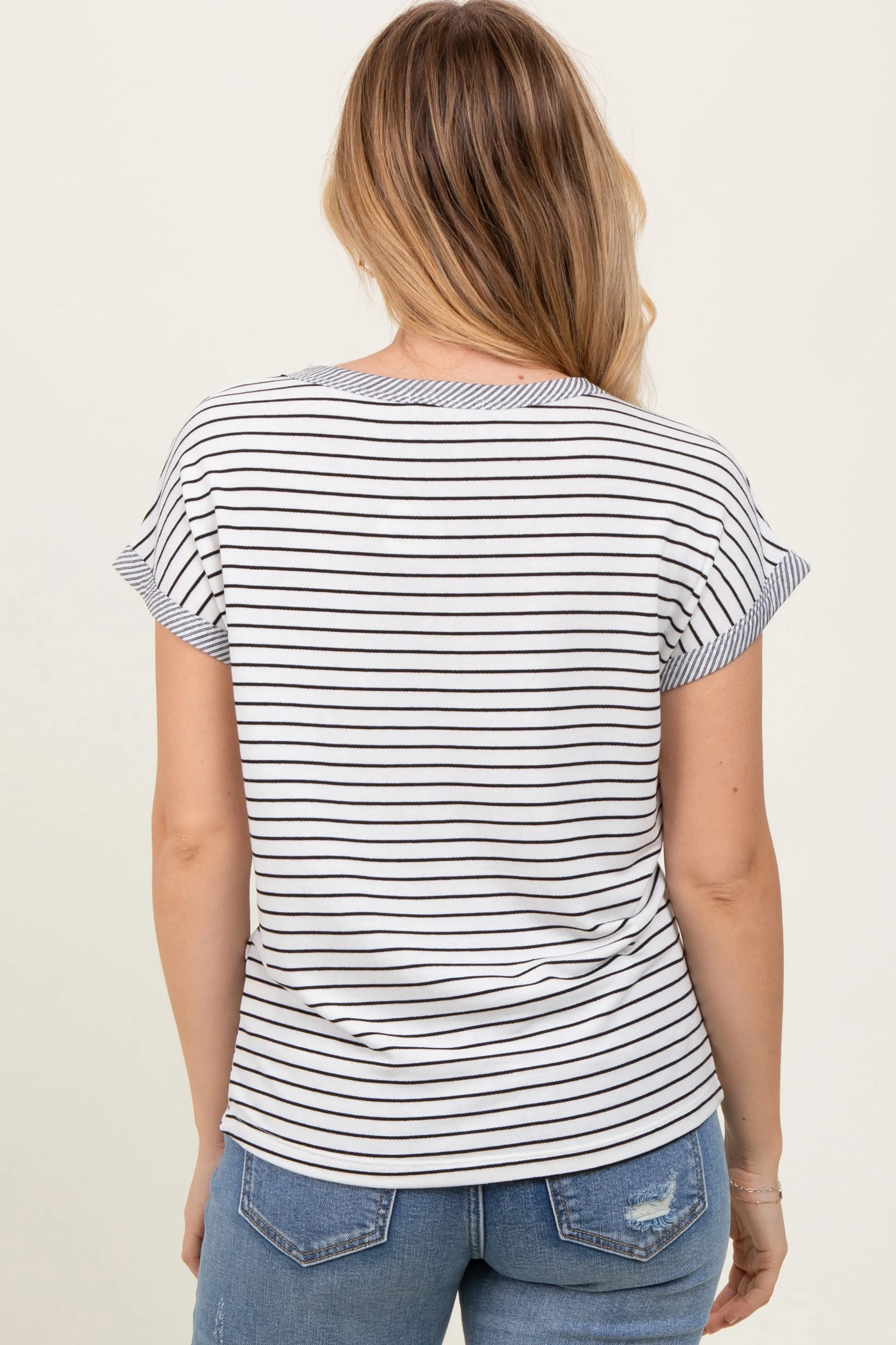 Black Pinstripe Soft Terry Short Sleeve Top sold by Pinkblush product image thumbnail 4