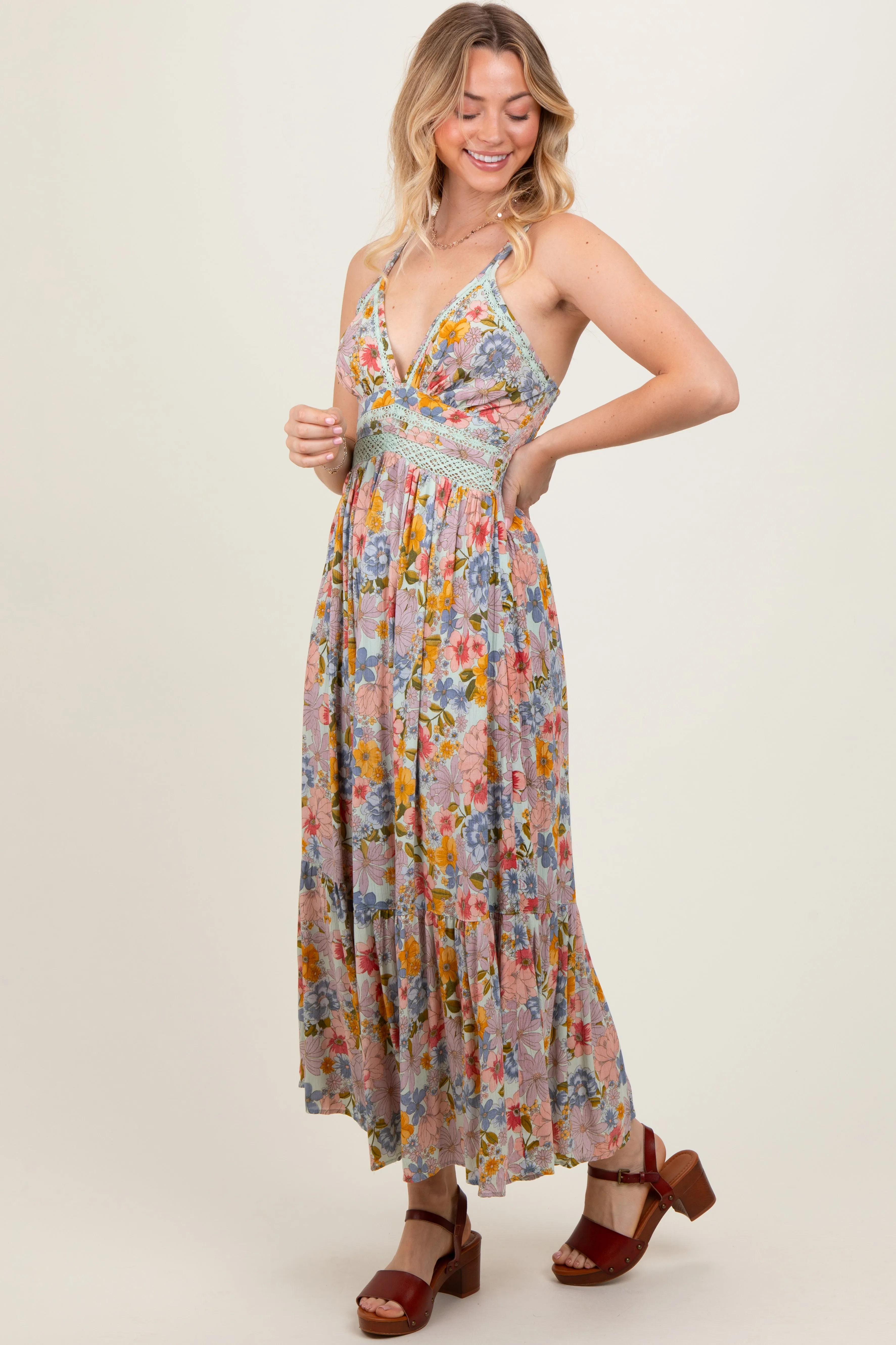 Muticolor Floral Double Strap Lace Trim Midi Dress sold by Pinkblush product image thumbnail 3