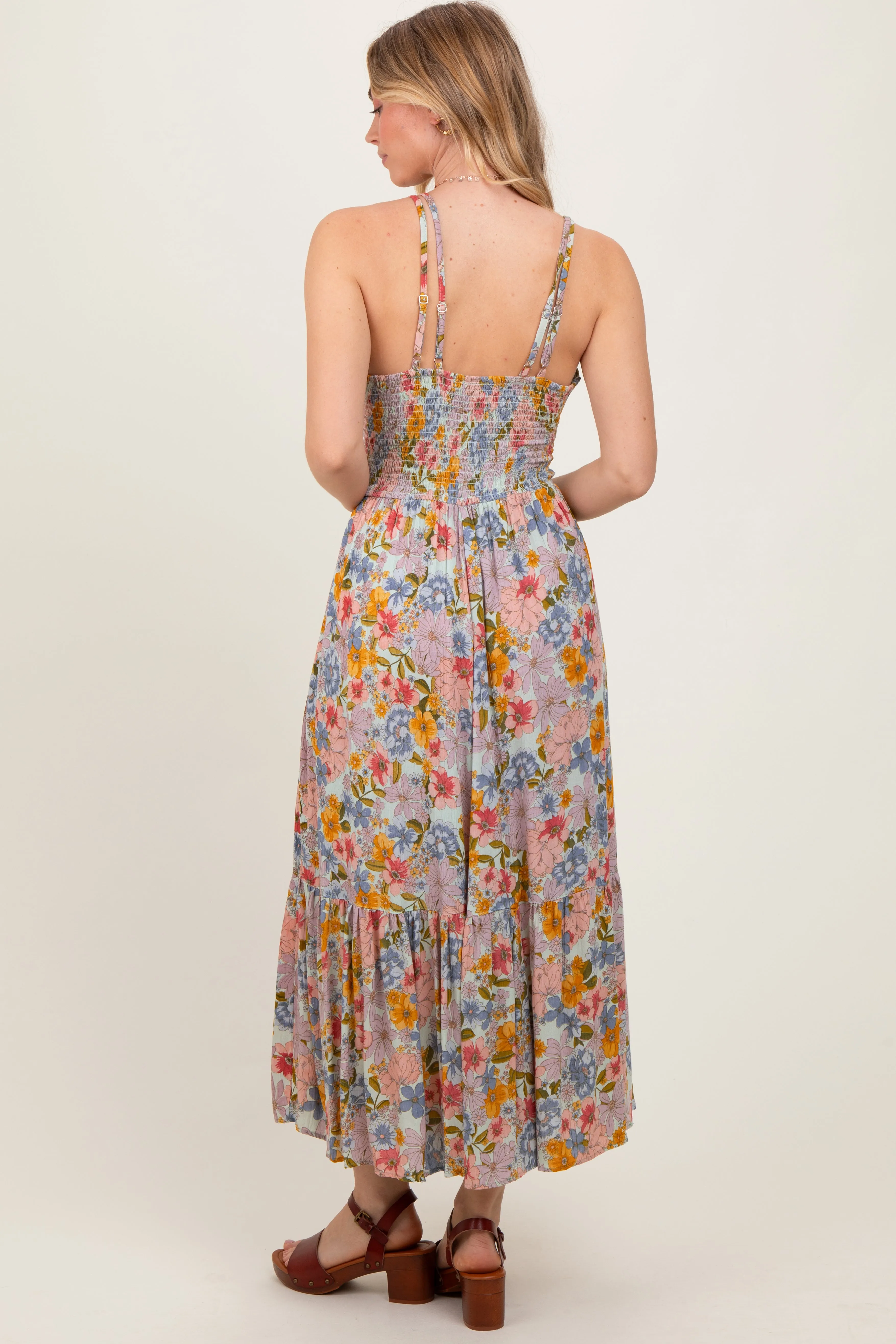 Muticolor Floral Double Strap Lace Trim Midi Dress sold by Pinkblush product image thumbnail 4