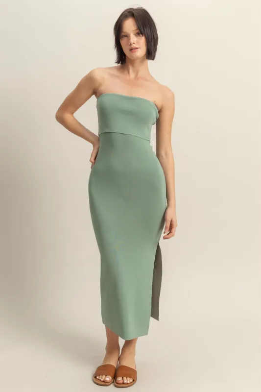 Sage Strapless Fitted Maxi Dress sold by Pinkblush
