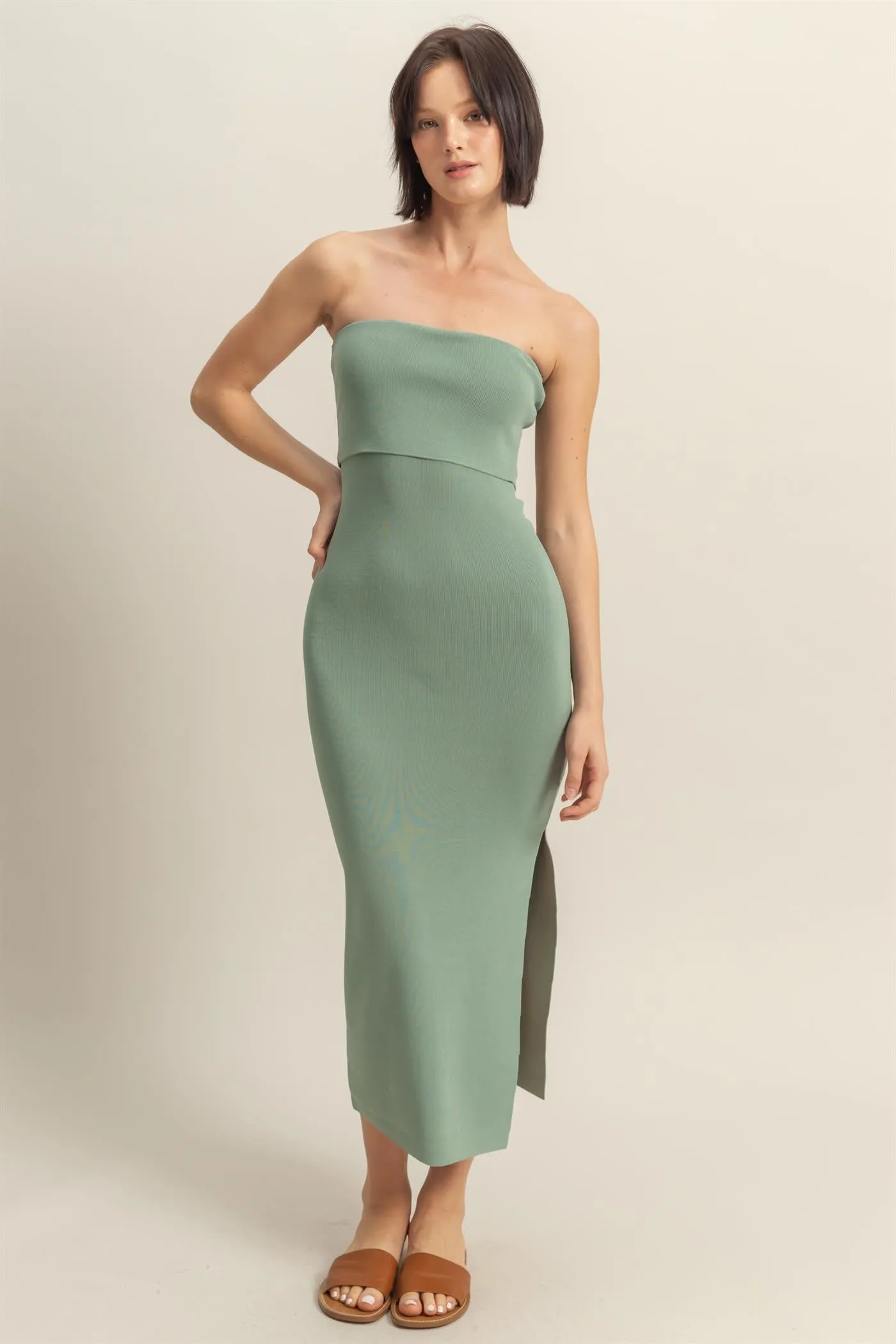 Sage Strapless Fitted Maxi Dress sold by Pinkblush