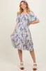 Cream Floral Smocked Maternity Midi Dress sold by Pinkblush