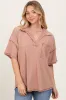 Beige Solid Ribbed Collar V-Neck Maternity Tunic Top sold by Pinkblush