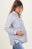 Navy Striped Double Pocket Maternity Button Down Top sold by Pinkblush