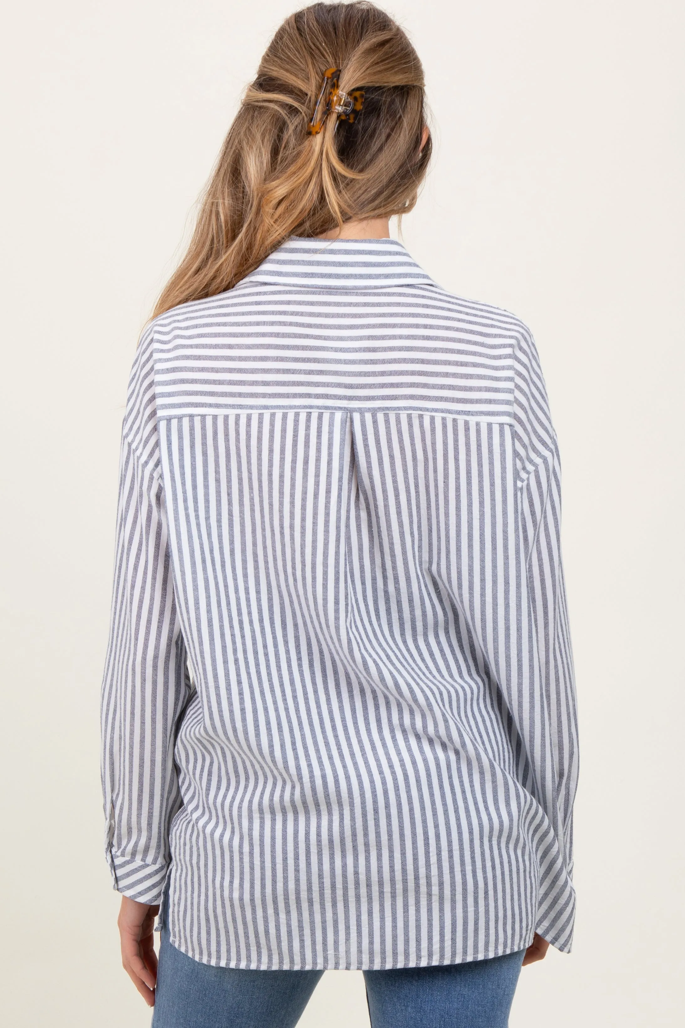 Navy Striped Double Pocket Maternity Button Down Top sold by Pinkblush product image thumbnail 4