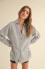 Navy Striped Double Pocket Maternity Button Down Top sold by Pinkblush