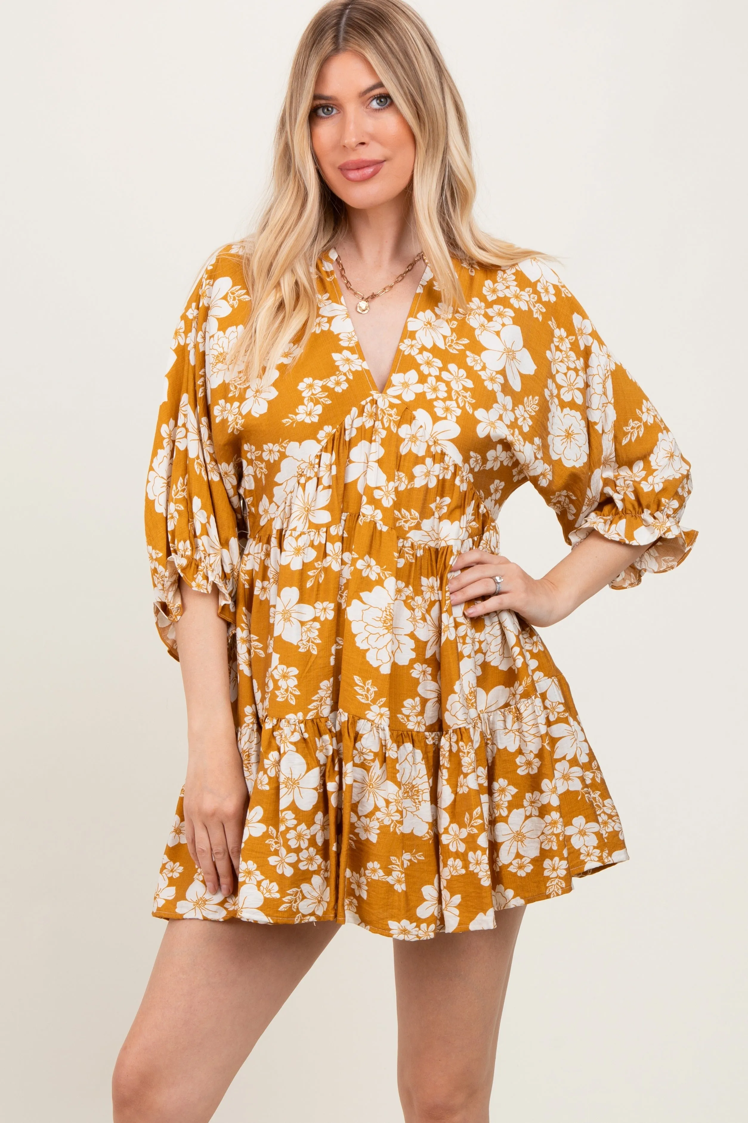 Yellow Floral Deep V-Neck Maternity Mini Dress sold by Pinkblush product image thumbnail 5