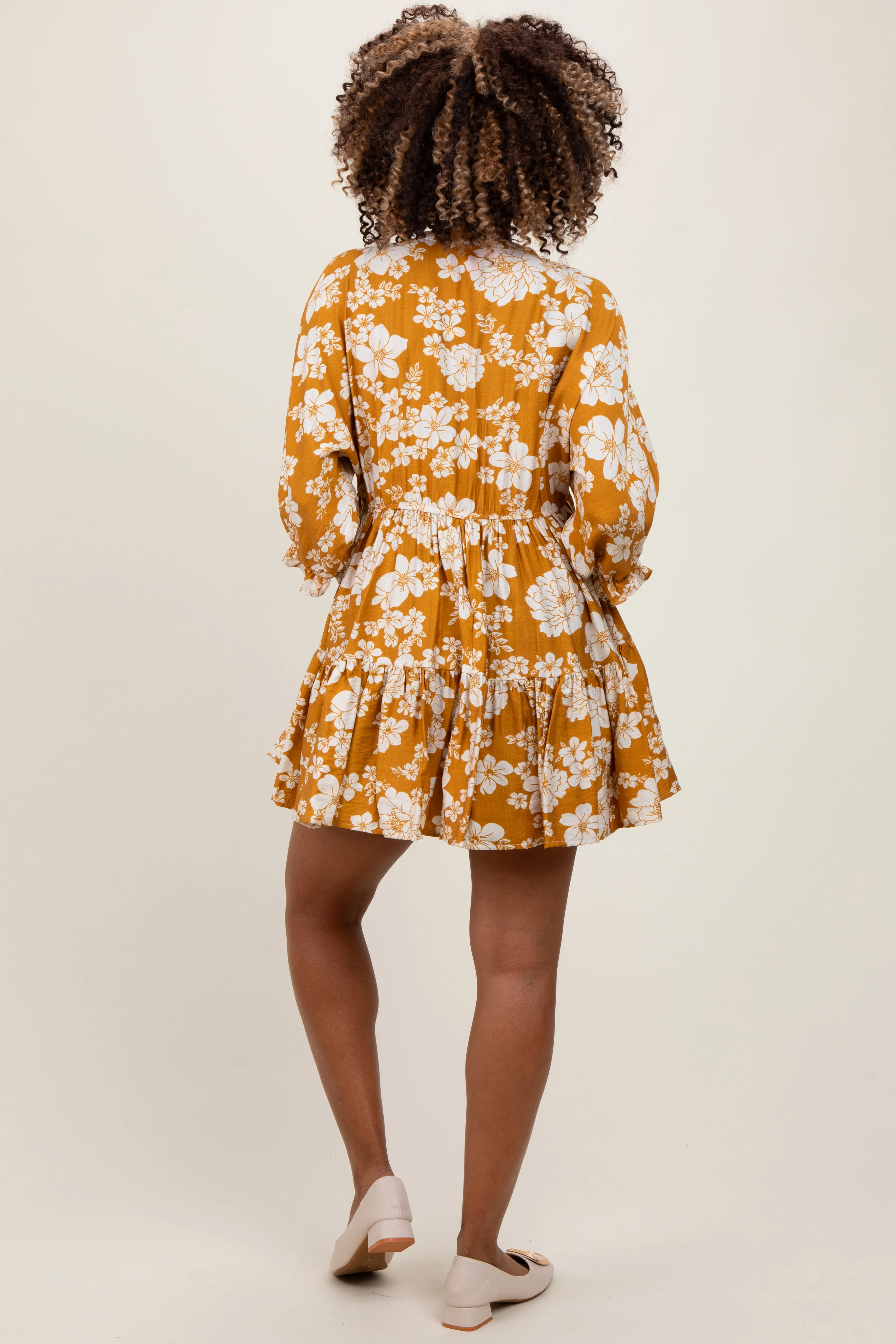 Yellow Floral Deep V-Neck Maternity Mini Dress sold by Pinkblush product image thumbnail 4