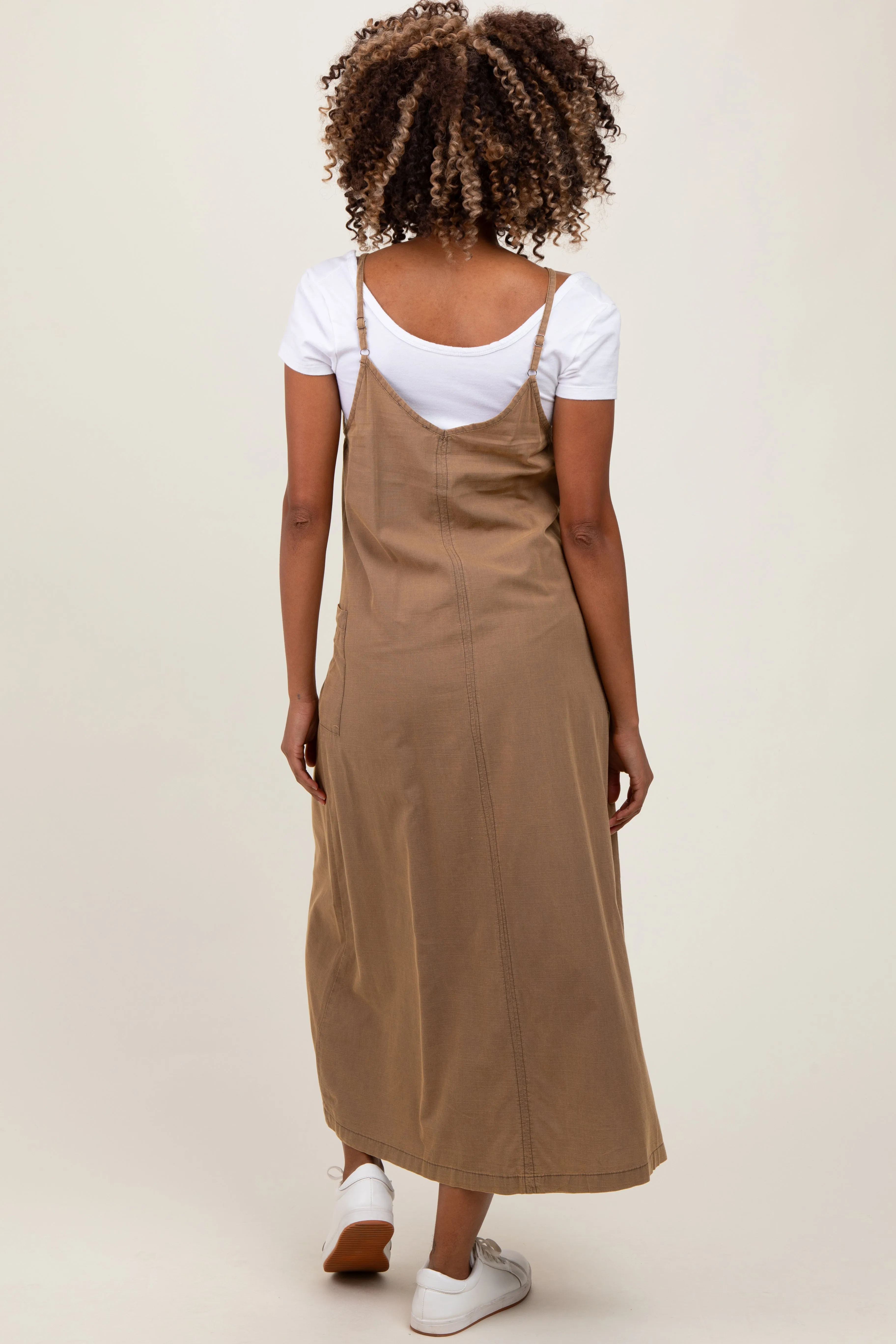 Olive V-Neck Overall Maternity Midi Dress sold by Pinkblush product image thumbnail 3