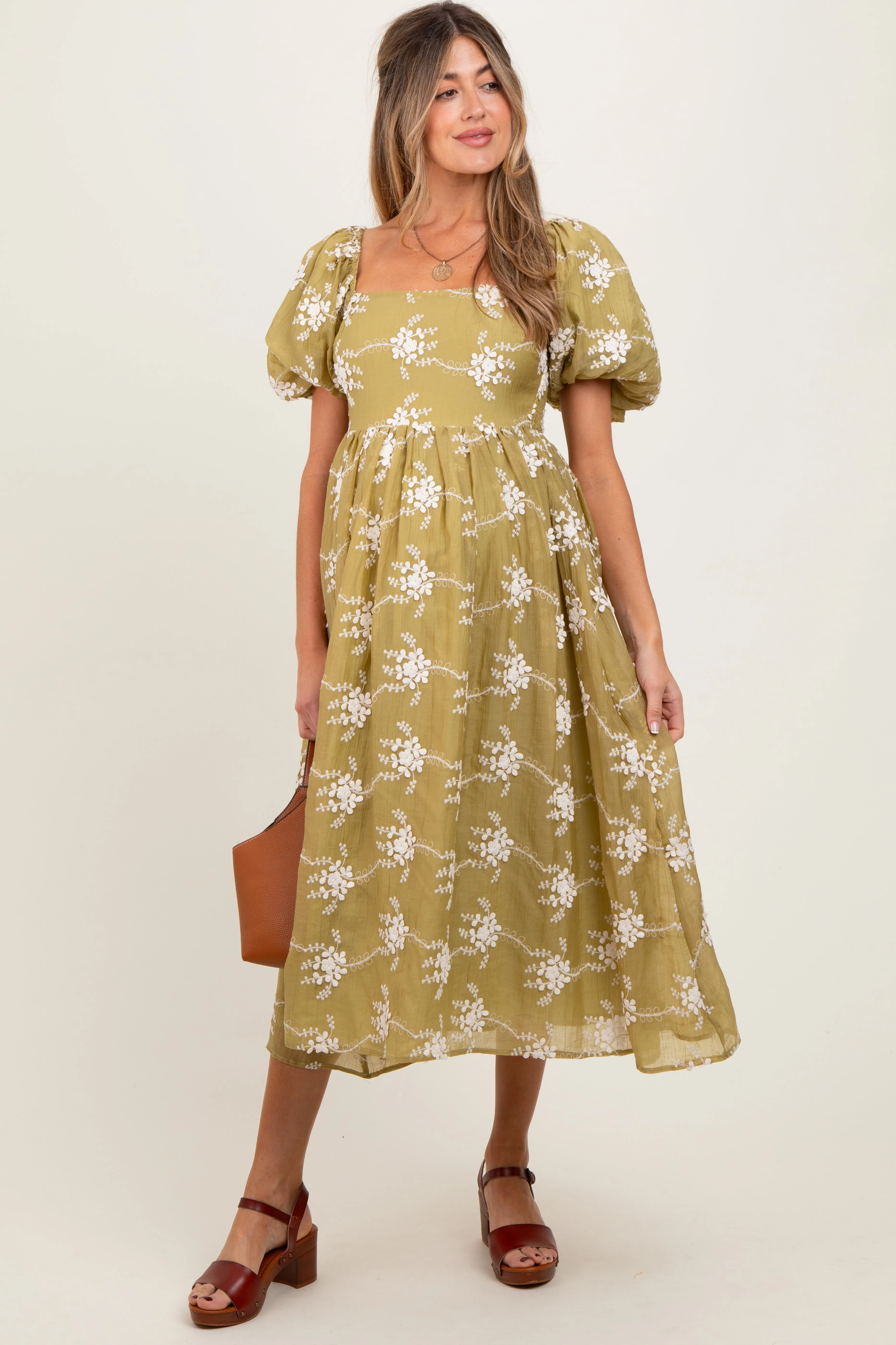 Olive Textured Maternity Midi Dress sold by Pinkblush product image thumbnail 2