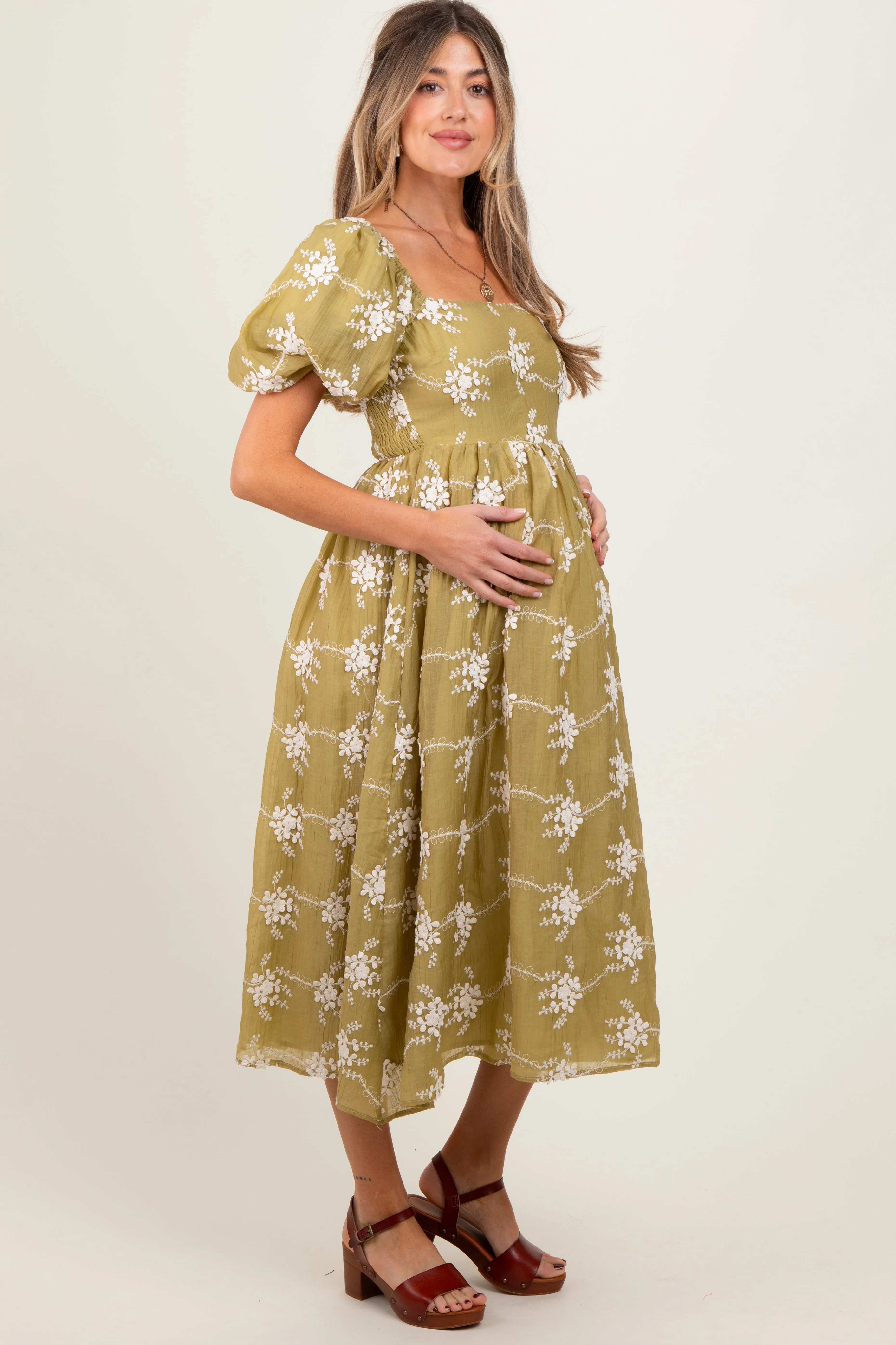 Olive Textured Maternity Midi Dress sold by Pinkblush product image thumbnail 3