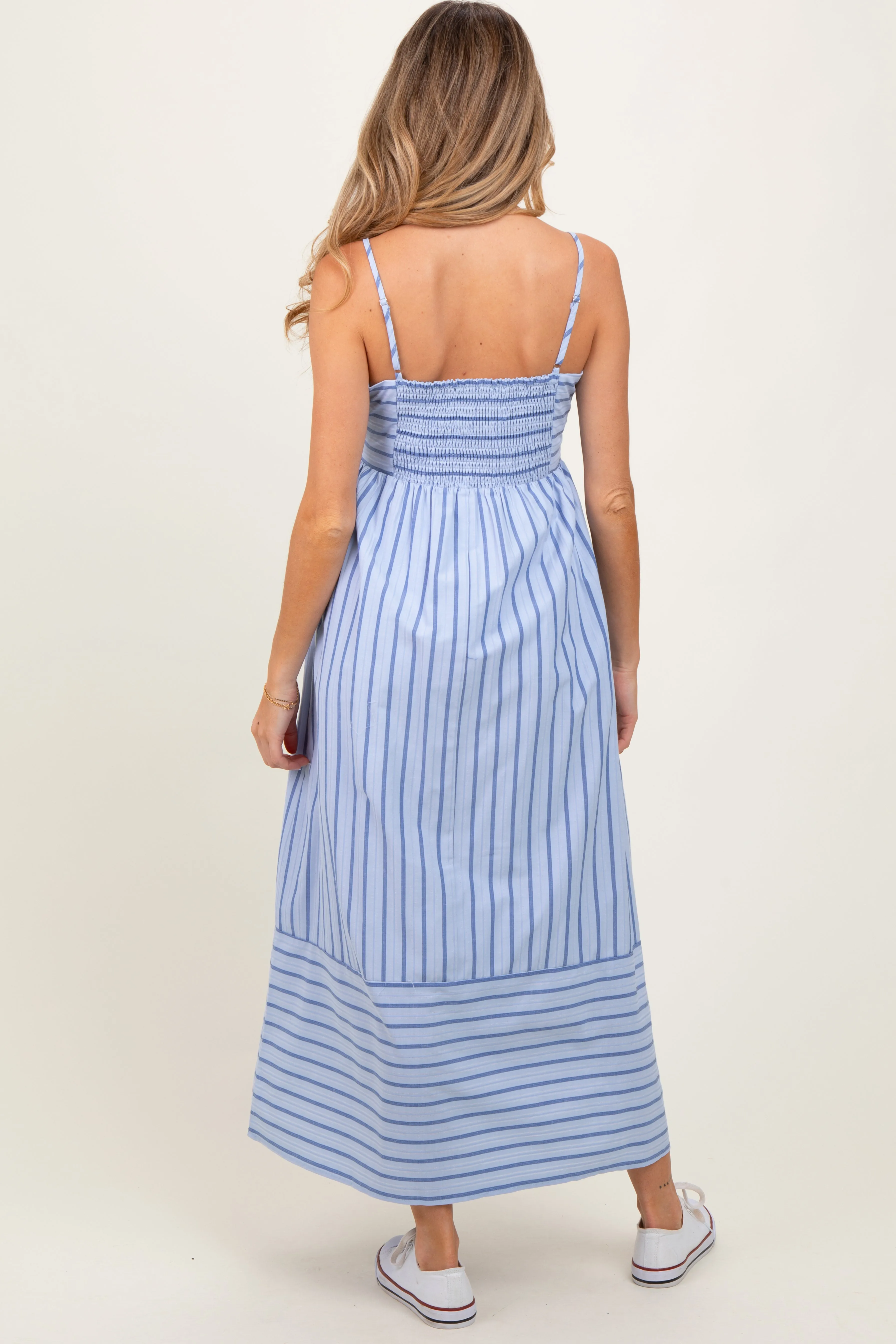 Light Blue Striped Sleeveless Maternity Maxi Dress sold by Pinkblush product image thumbnail 3