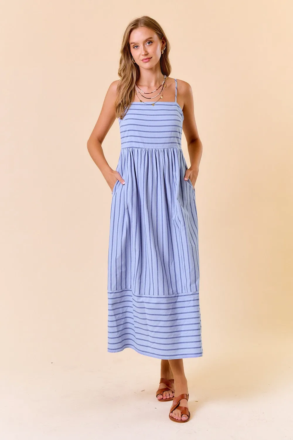Light Blue Striped Sleeveless Maternity Maxi Dress sold by Pinkblush product image thumbnail 4