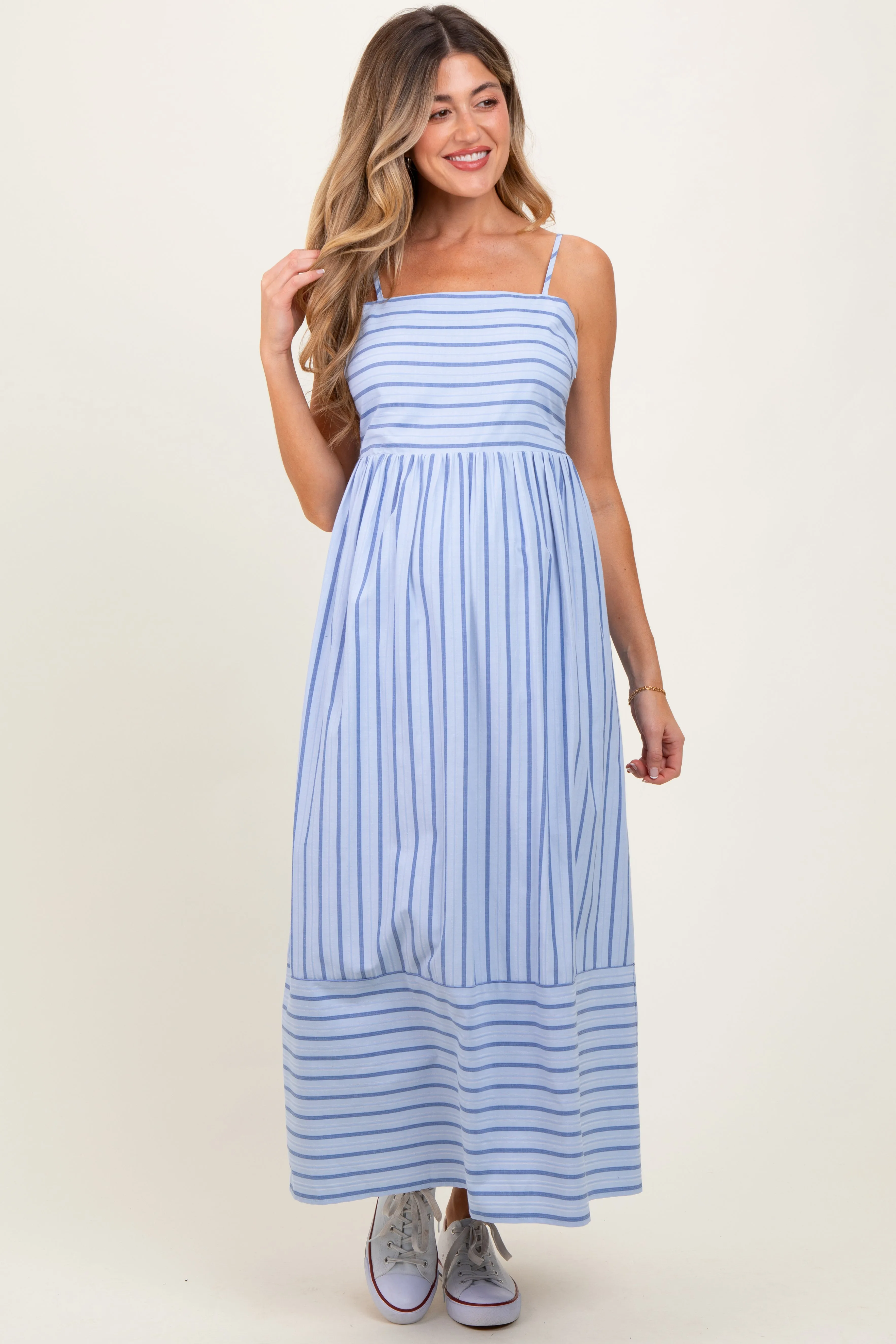 Light Blue Striped Sleeveless Maternity Maxi Dress sold by Pinkblush