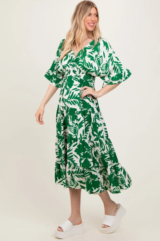 Green Abstract Floral V-Neck Tiered Midi Dress sold by Pinkblush product image thumbnail 3