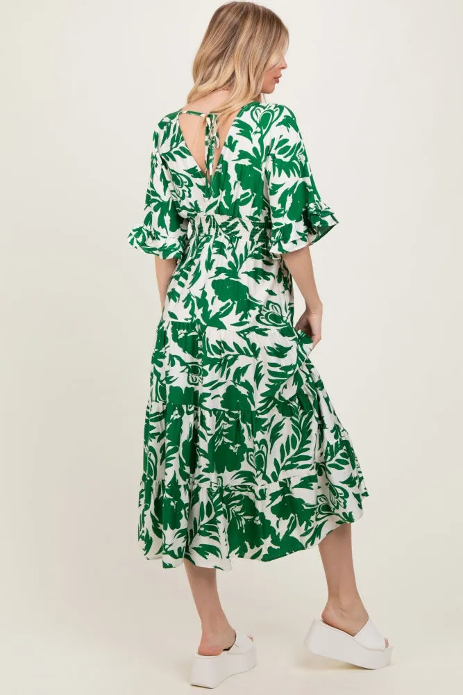 Green Abstract Floral V-Neck Tiered Midi Dress sold by Pinkblush product image thumbnail 4
