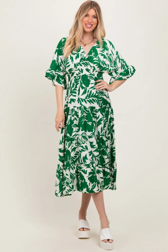 Green Abstract Floral V-Neck Tiered Midi Dress sold by Pinkblush product image thumbnail 2