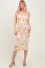 Cream Floral Ruched Low Tie Back Midi Dress sold by Pinkblush