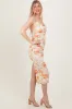 Cream Floral Ruched Low Tie Back Midi Dress sold by Pinkblush